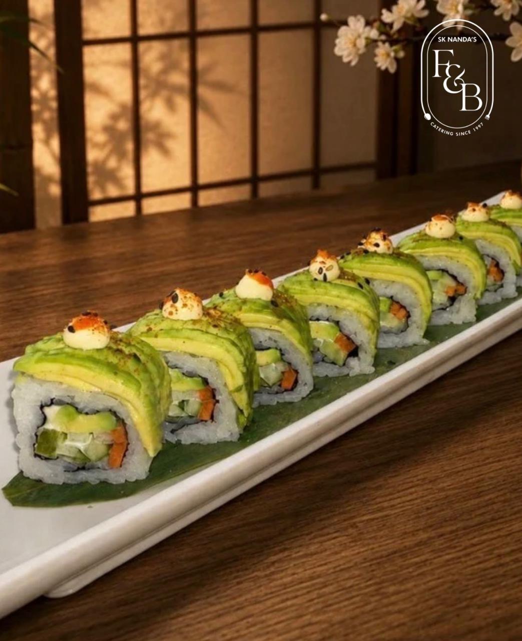 Avocado Dragon Sushi Roll with Tobiko at SK Nanda F&B